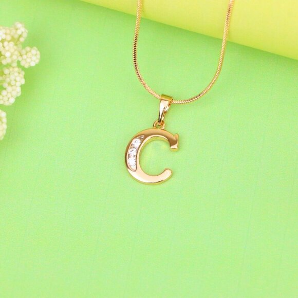 "Rose Gold Letter C Pendant with Crystals – 18K Gold Plated Charm, XPPT1352 - Picture 13 of 13